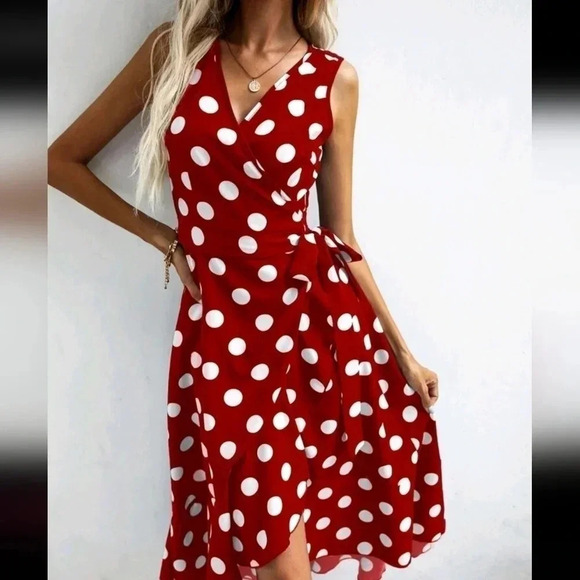 Polka Dot Knot Side Wrap Dress - Picture 3 of 6